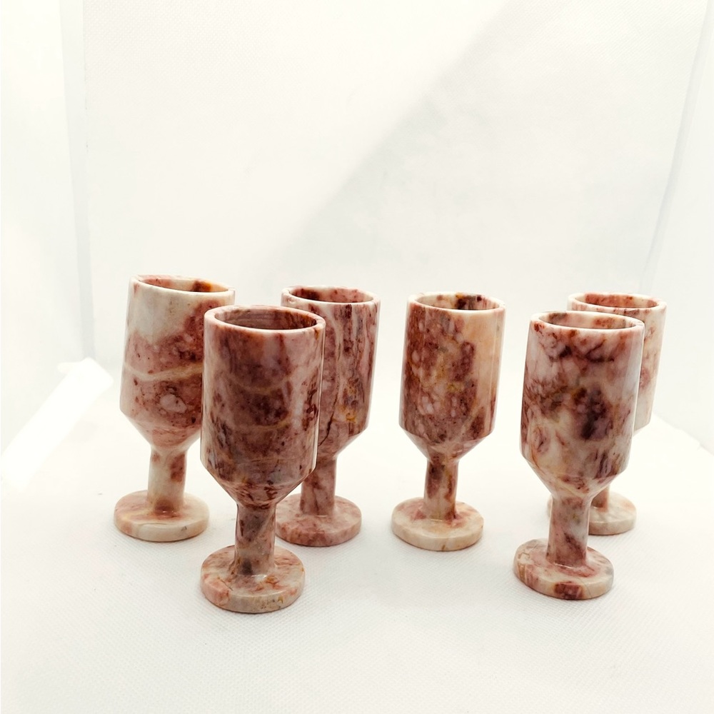 Pink Marble Stemmed Shot Glasses - Set Of 6 - Picture 4 of 4